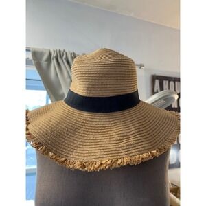 Classic straw sunhat black band elegant lightwt beach cottage‎ LOFT